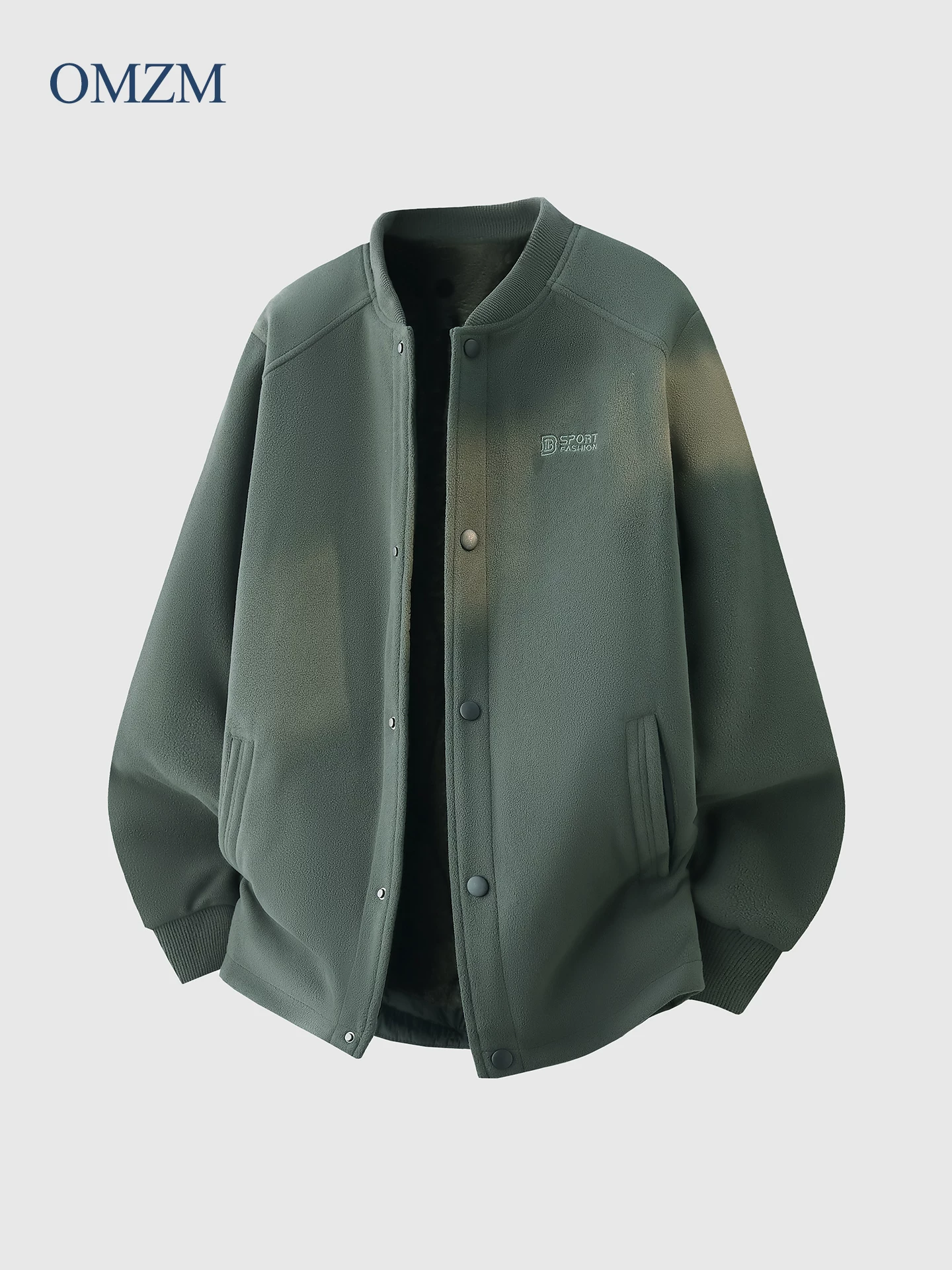 Áo khoác cổ bóng chày OMZM lông cừu nam mùa đông lót lông cừu dày dặn ấm áp áo len cardigan lông cừu đồng phục bóng chày
