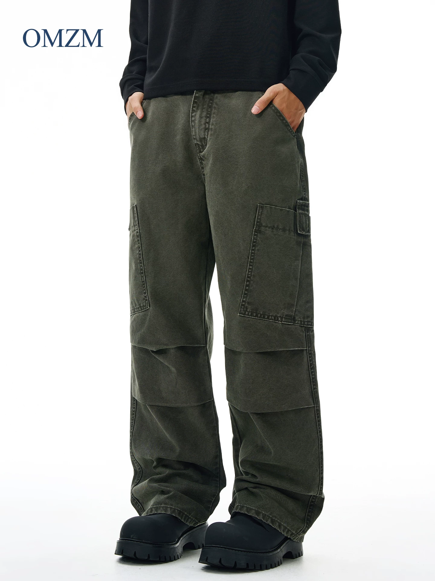 Quần âu nam cotton nguyên chất dáng thẳng OMZM, kiểu mới mùa đông 2025, thiết kế xếp ly, quần thể thao cao cấp, quần công sở lịch lãm