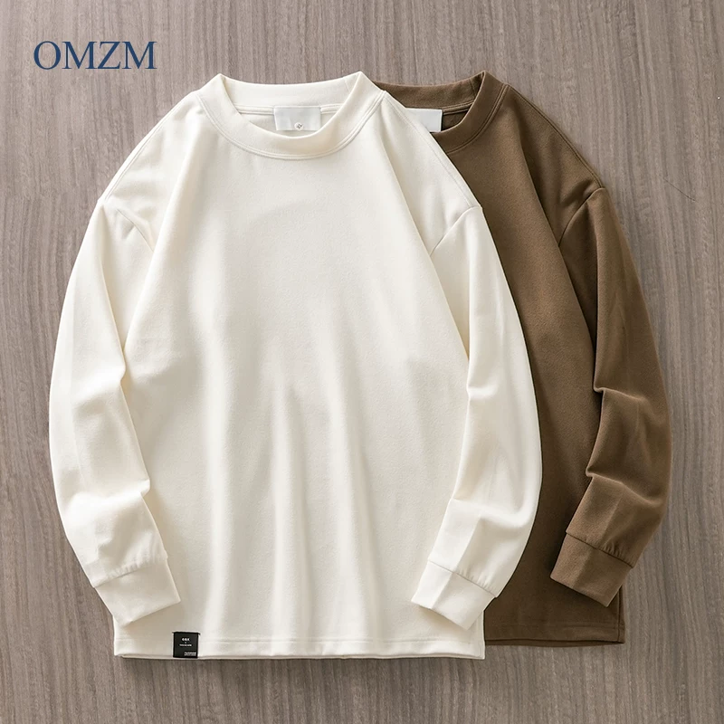 Áo thun nam OMZM300G chất liệu nhung Đức cao cấp, tay dài, mùa đông 2024, kiểu dáng rộng, cổ tròn, dày dặn, giữ ấm