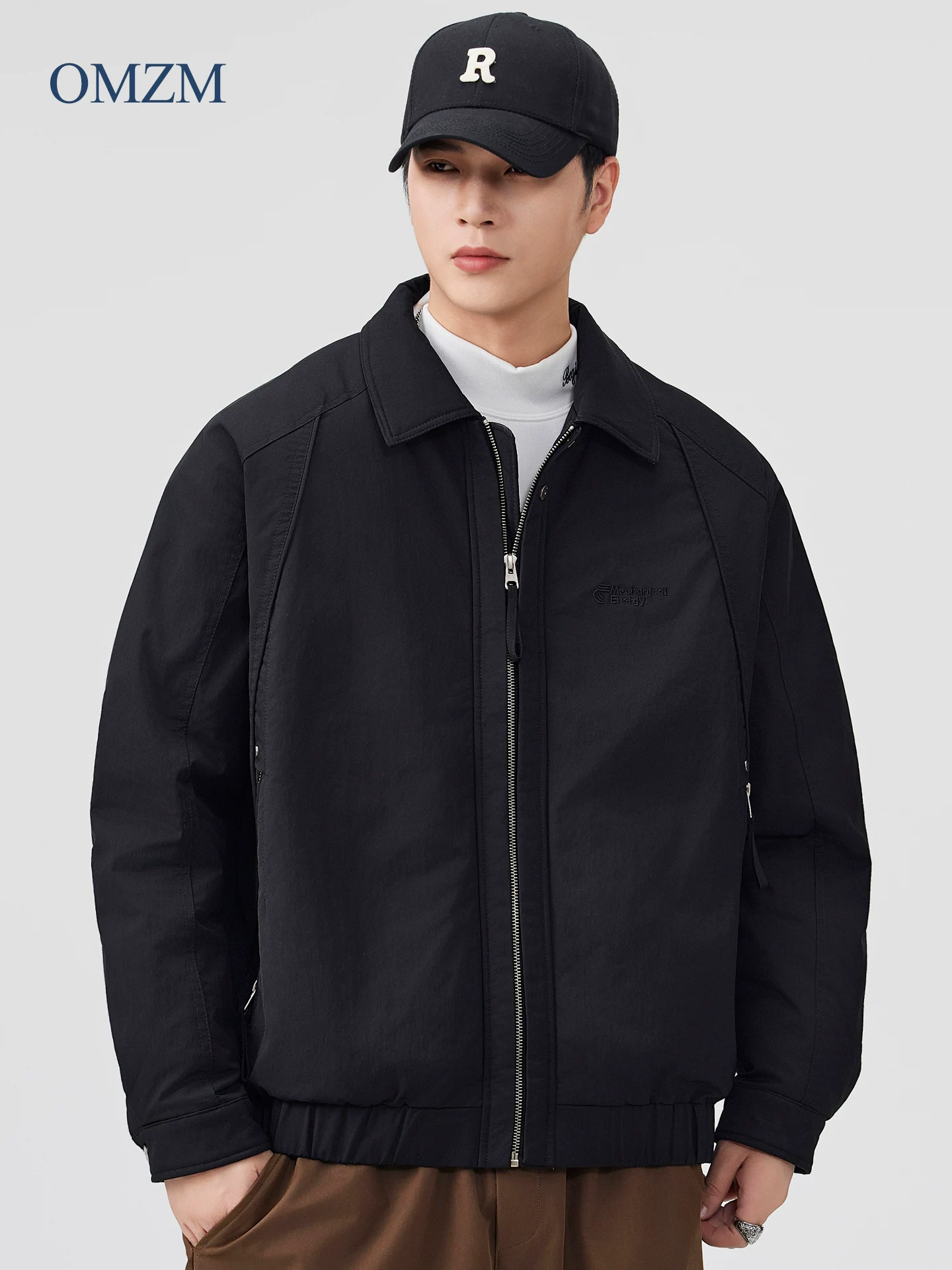 Áo khoác lông vũ trắng OMZM dành cho nam mùa đông lót lông cừu dày dặn ấm áp nhẹ kiểu dáng ngắn cổ bẻ áo khoác đa năng