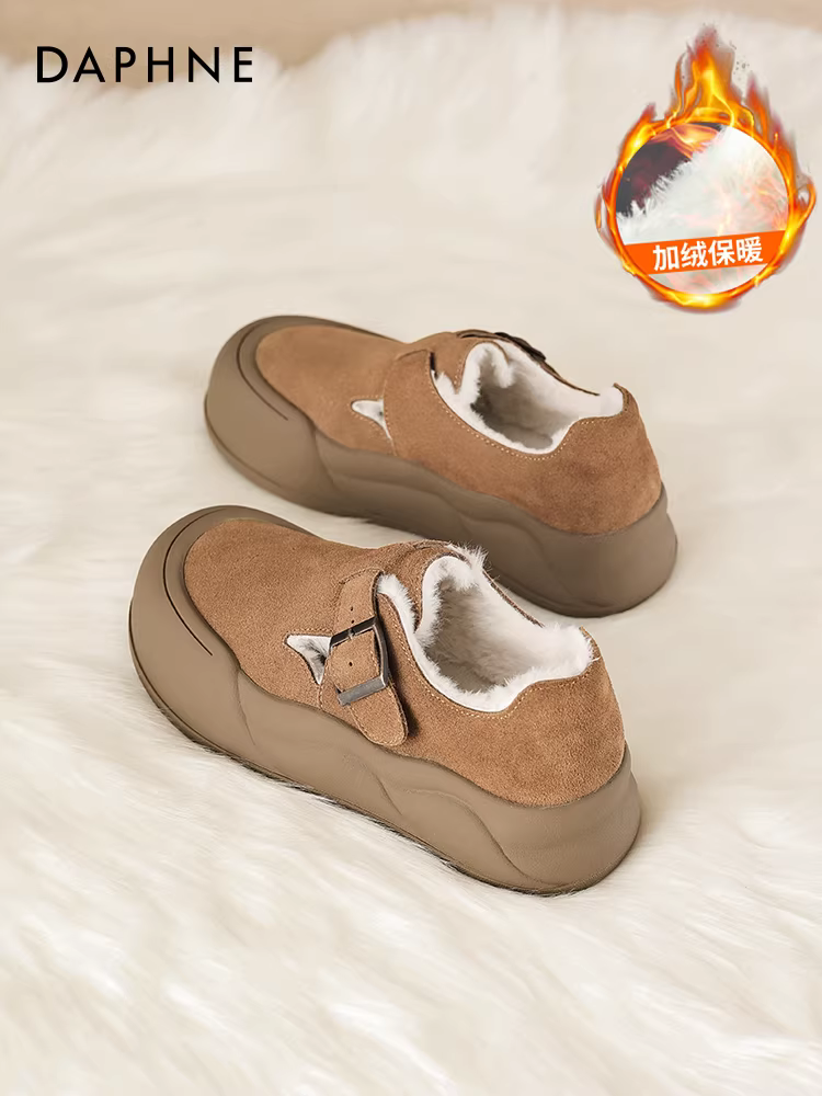Giày Birkenstock da thật lót lông cừu Daphne dành cho nữ 2025 Giày nữ mùa đông mới đế dày chống trượt giày cotton ấm áp chống trượt