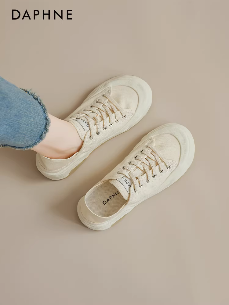 Giày vải slip-on Daphne dành cho nữ 2026 giày nữ mùa xuân mới kiểu dáng mỏng mới giày phổ biến giày đế dày màu trắng
