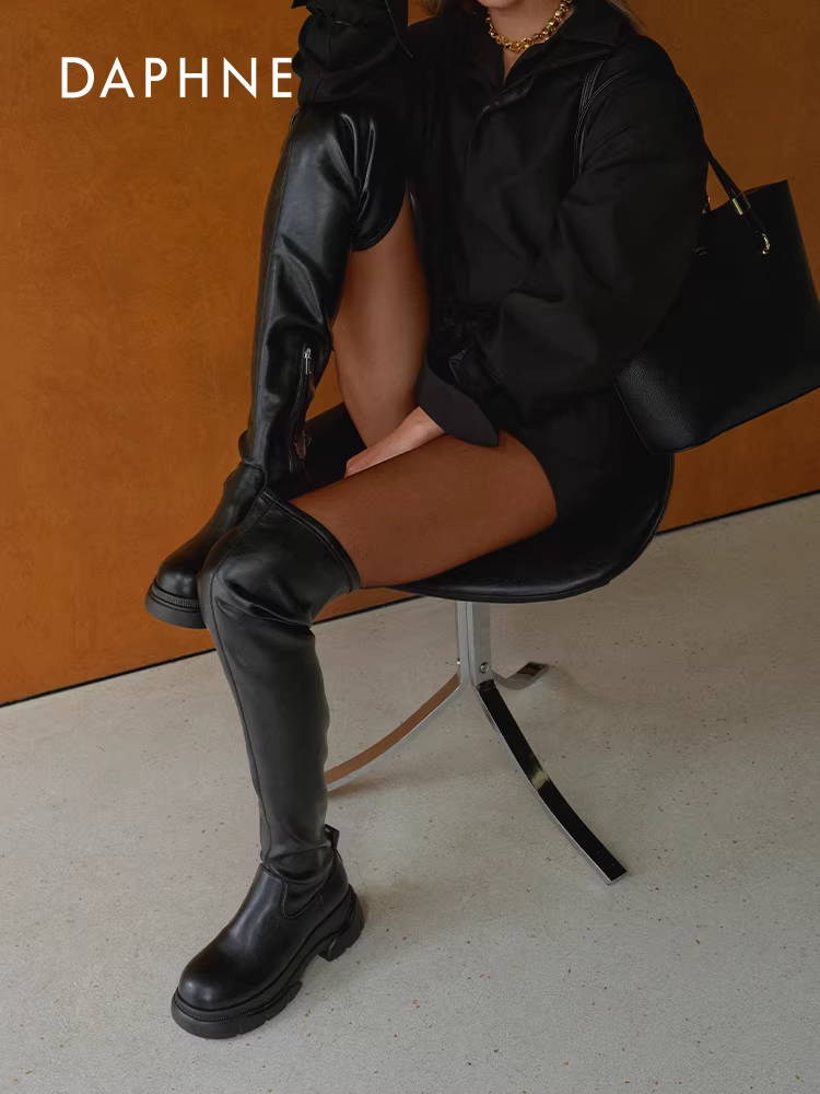 Giày bốt cao quá đầu gối Daphne Cloud Soft Giày bốt dài nữ 2025 Giày bốt cưỡi ngựa đế dày mới mùa thu đông Giày bốt dài bằng da thật dành cho nữ