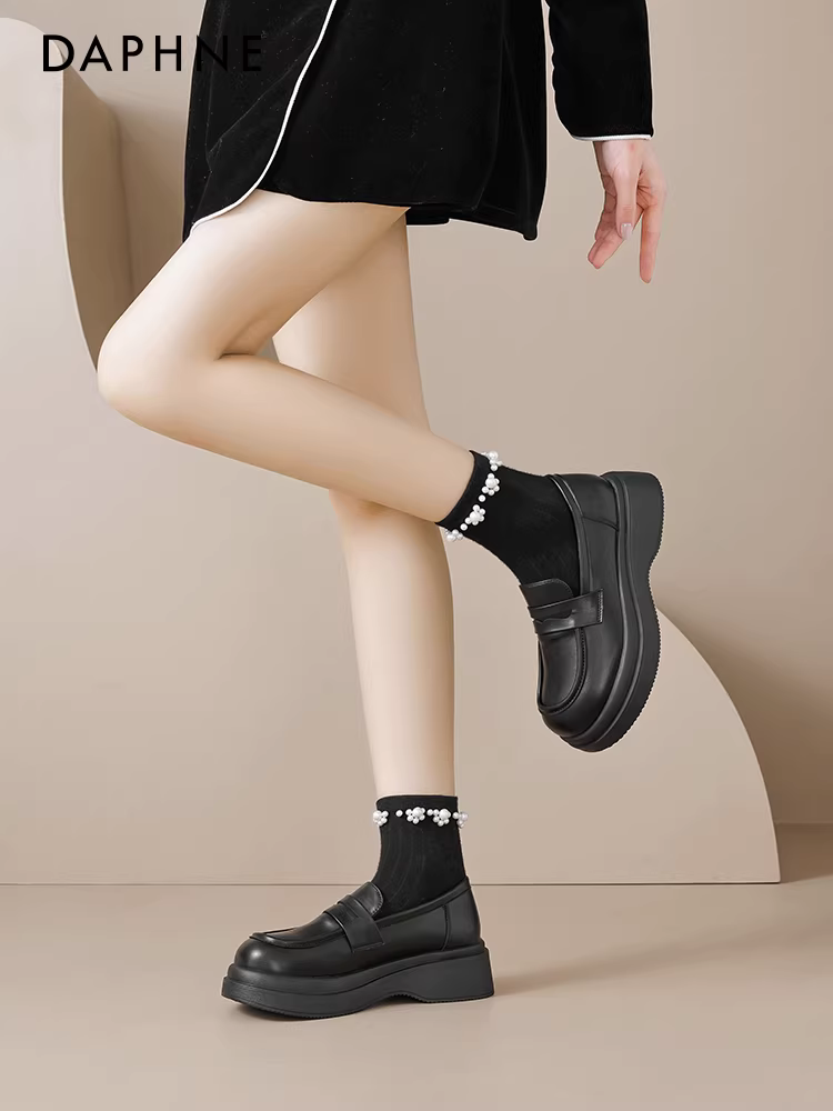 Giày lười đế dày màu trắng Daphne dành cho nữ, kiểu mới mùa thu 2025, đi làm, dành cho bà bầu, giày da nhỏ kiểu lười, giày đơn.