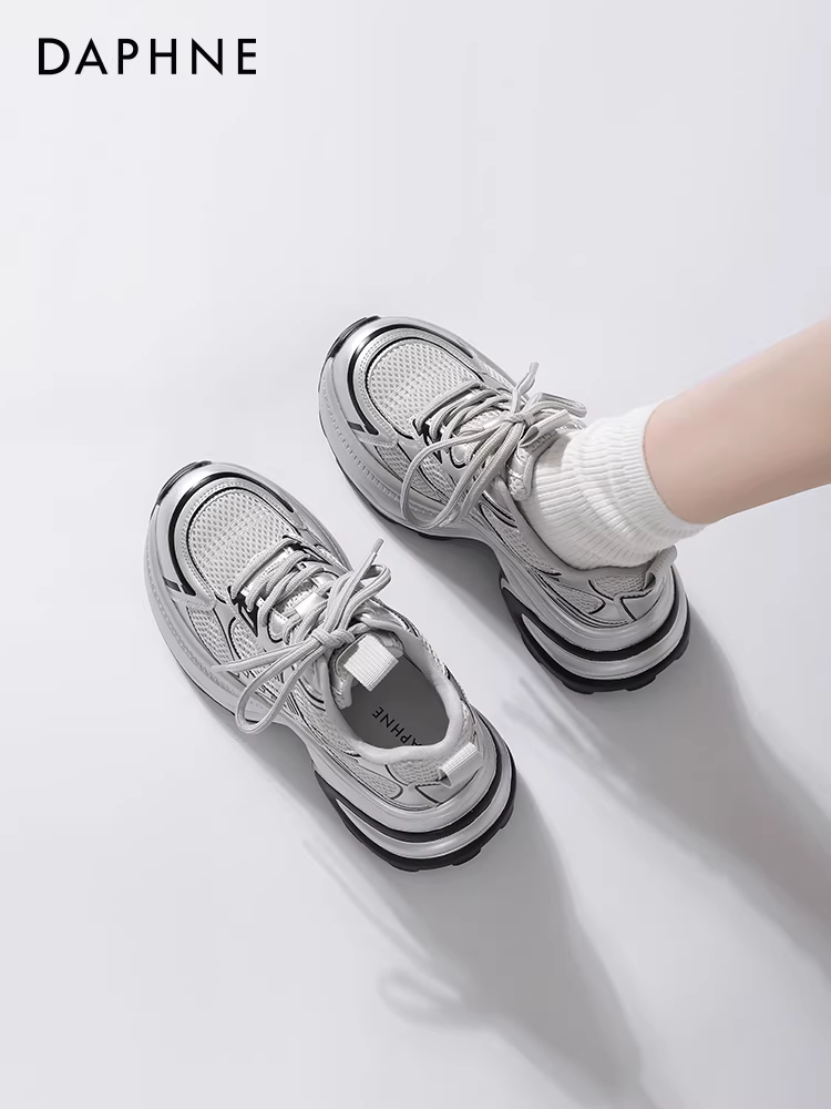 Giày thể thao nữ Daphne Silver Dad 2025, giày mùa đông mới, giày lưới đế dày, giày tăng chiều cao, giày thể thao thường ngày