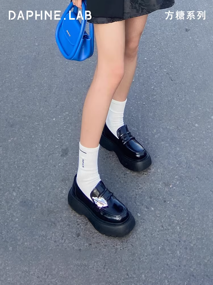 Giày Loafer Nữ DAPHNELAB Daphne Sugar Cube Laurel Leaf Da Thật Mẫu Mới 2025 Đế Dày Phong Cách Anh Quốc