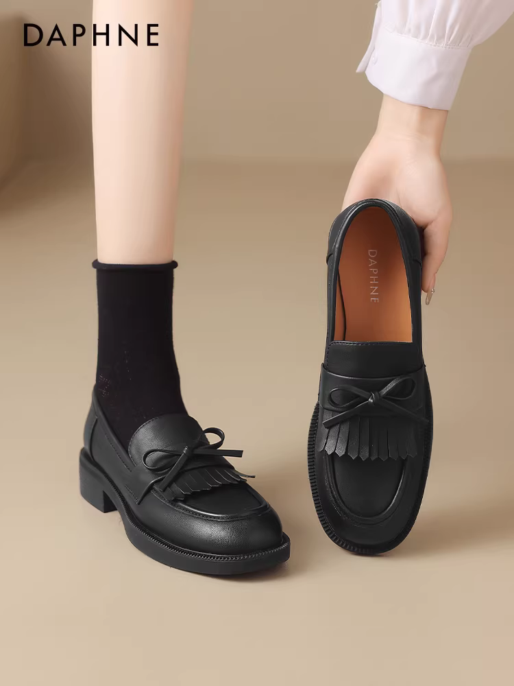 Giày Loafer Daphne nữ 2025 kiểu Anh mới, giày da đen, giày bệt nữ, giày đi làm đế mềm, giày đơn giản