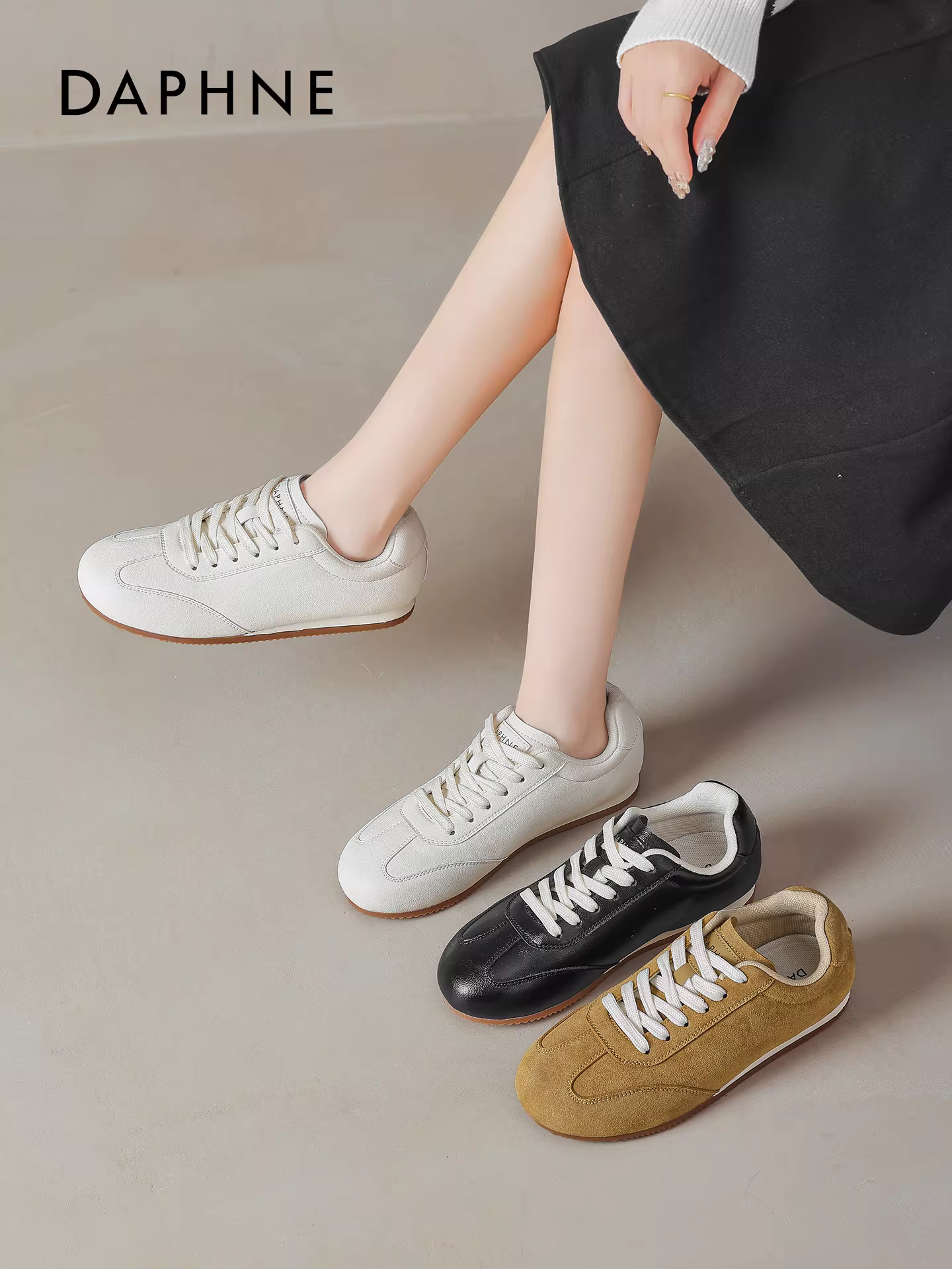 Giày da đa năng Daphne dành cho nữ, giày tập ballet mới mùa đông 2025, giày thể thao trắng thông thường.