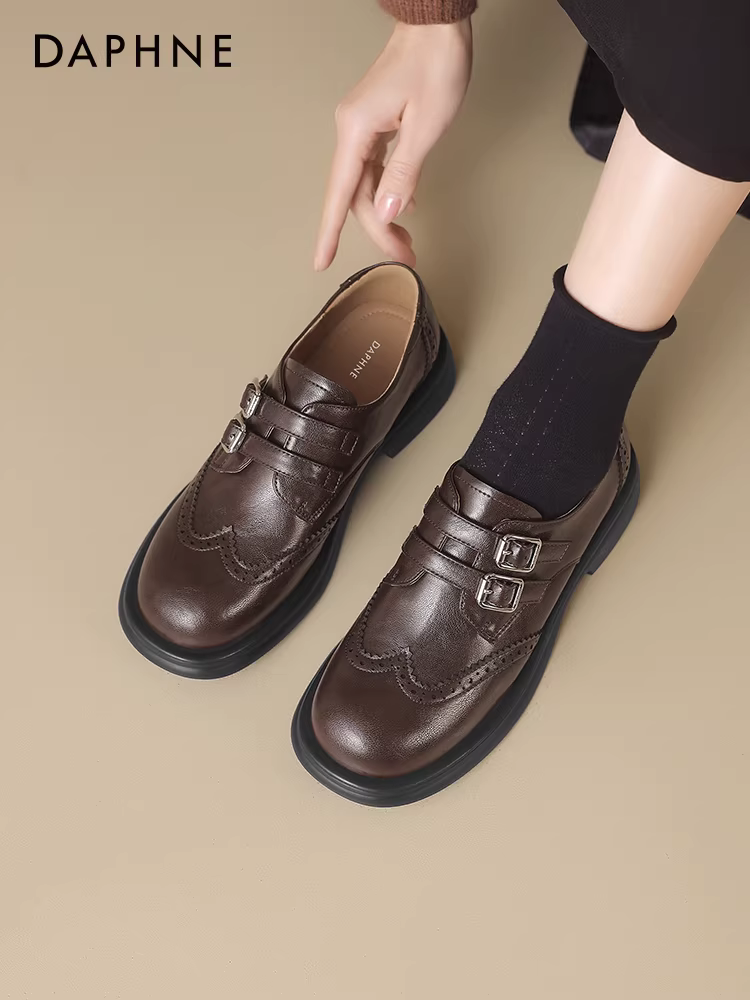 Giày Loafer đế dày Daphne dành cho nữ 2025, giày Oxford kiểu Anh, giày da nhỏ, gót dày, giày Brogue, giày đơn