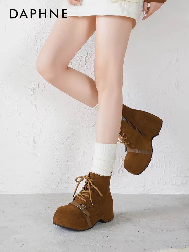 Giày bốt đế dày Daphne dành cho nữ Thu Đông 2025 Giày bốt Birkenstock mới dành cho nữ Giày bốt mũi rộng có tăng chiều cao ẩn Giày bốt Martin dành cho nữ