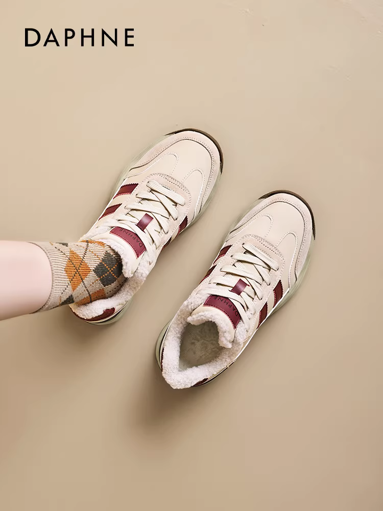 Giày thể thao Đức lót lông Daphne dành cho nữ, mẫu mới thu đông 2024, đế dày tăng chiều cao, kiểu giày bố, giày bông giữ ấm Melard