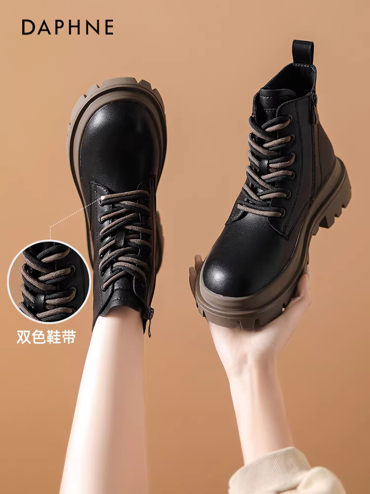 Giày bốt Martin đế dày Daphne dành cho nữ 2025, mẫu mới xuân thu, đa năng, tôn dáng, kiểu dáng đơn giản, phong cách retro Anh, bốt ngắn nữ