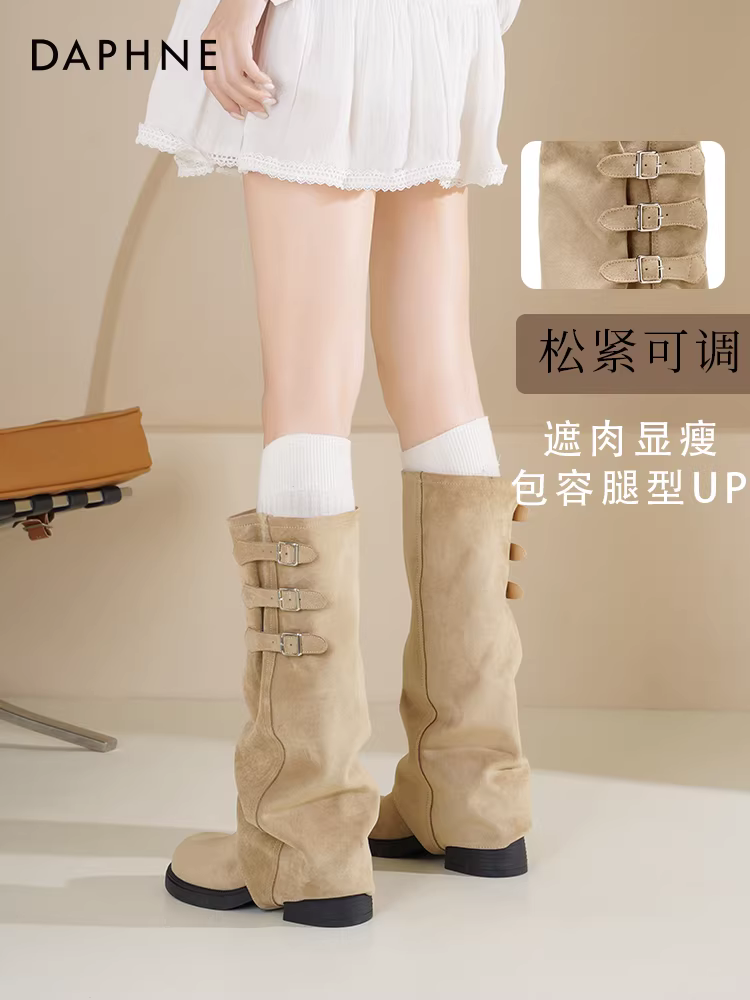 Giày bốt cao cổ đế dày Daphne dành cho nữ, mẫu mới thu đông 2025, kiểu cổ điển, đi xe, kiểu lười, bốt cao hai chiều dành cho nữ