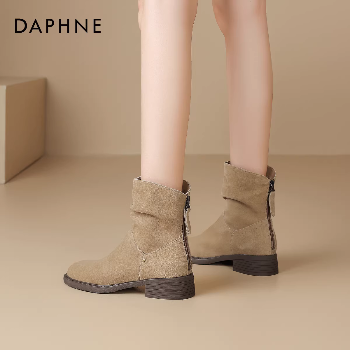 Giày bốt ngắn Daphne Meilade dành cho nữ, kiểu mới xuân thu 2025, bốt đơn, bốt cao gót thấp, bốt ôm dáng, bốt Martin.