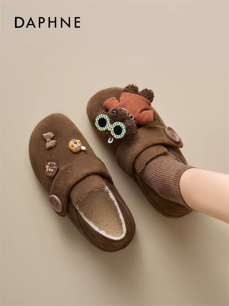 Giày Birkenstock lót lông cừu Daphne dành cho nữ 2025, giày mùa đông mới kiểu lười, giày bà bầu đế dày, ủng tuyết giữ ấm, giày bông ấm áp