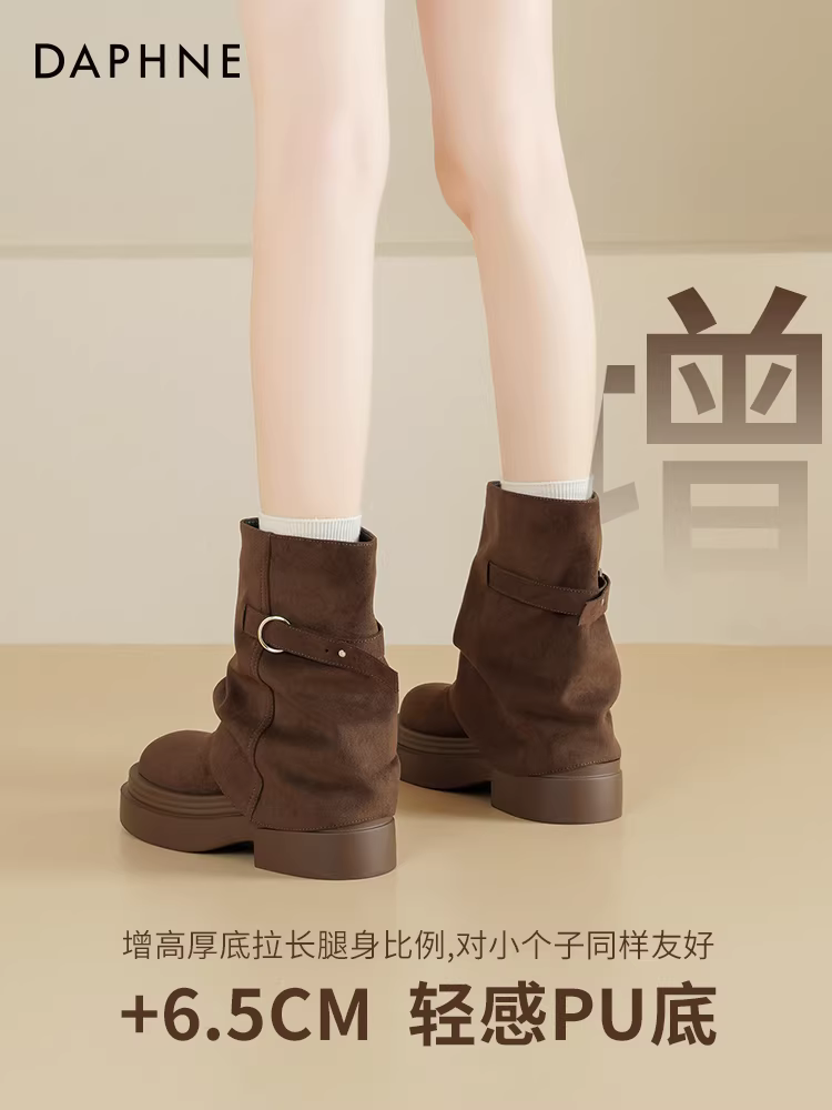 Giày bốt ngắn Daphne nữ 2025, giày mùa đông mới màu nâu, bốt nữ mùa thu đông đế dày kiểu Martin