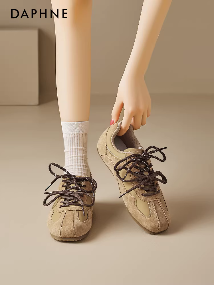 Giày thể thao tăng chiều cao Daphne dành cho nữ 2026, kiểu xuân mới, màu nâu, phong cách retro, giày thể thao thường ngày, giày ba lê