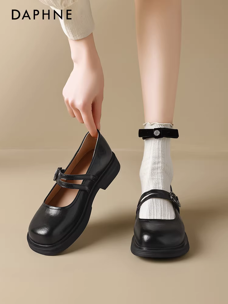 Giày Mary Jane đen Daphne dành cho nữ, mẫu xuân 2026, đế mềm, kiểu dáng cổ điển Anh, giày đơn giản phong cách học sinh, giày da nhỏ.
