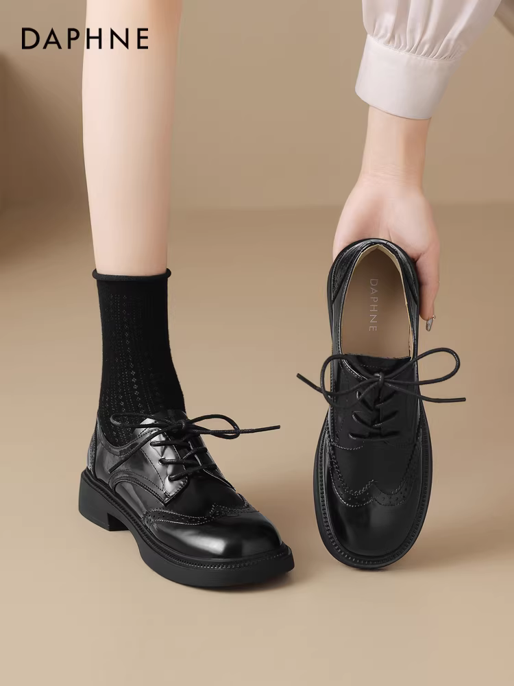 Giày da nhỏ kiểu Anh Daphne dành cho nữ, giày lười mùa đông, giày nữ kiểu mới 2025, giày brogue buộc dây.