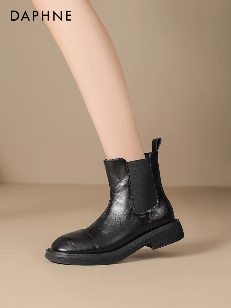 Giày bốt ngắn Daphne dành cho nữ 2025, mẫu mới thu đông, kiểu Chelsea, lót lông, phong cách Anh, kiểu Martin.