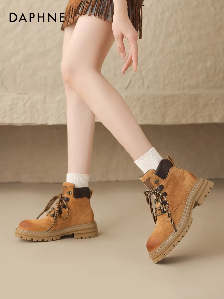 Giày bốt Daphne Martin dành cho nữ 2025, màu vàng mới, giày mùa đông, giày đi bộ ngoài trời và leo núi, giày ngắn mùa thu đông, lót lông cừu
