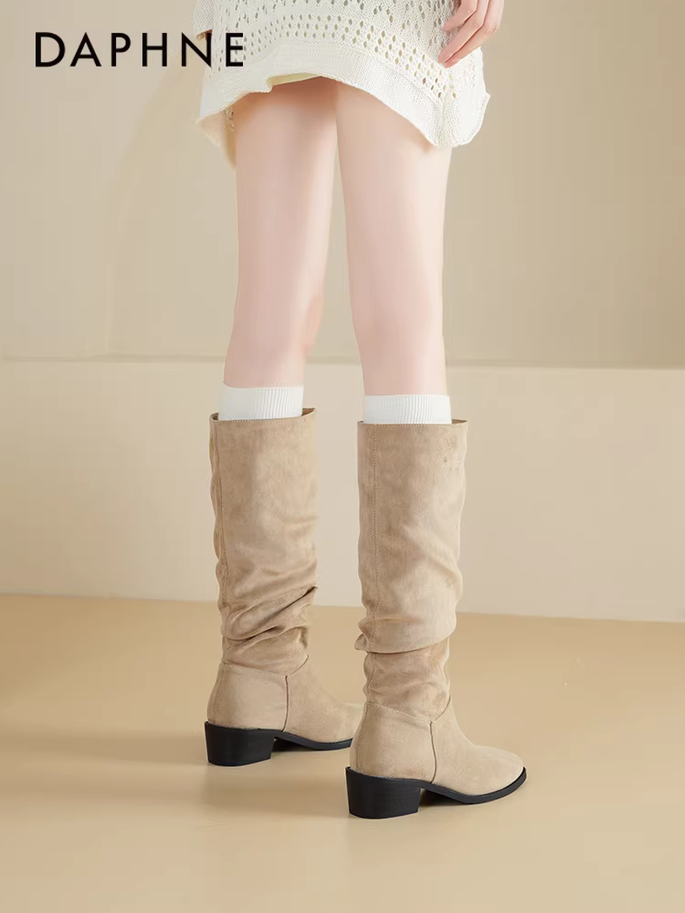 Giày bốt cao cổ Daphne dành cho nữ 2025, mẫu mới phổ biến mùa đông, kiểu cao bồi miền Tây, kiểu Melard, dáng lười