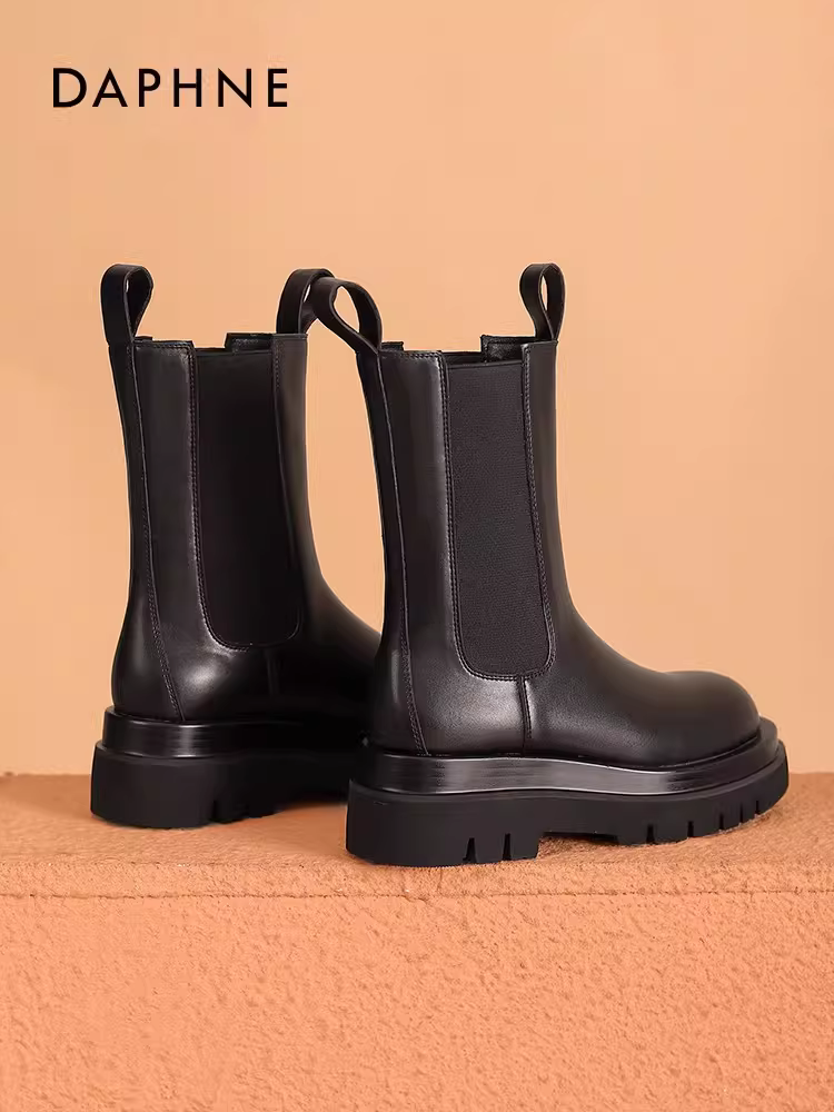 Giày Chelsea cổ ngắn Daphne dành cho nữ mùa thu đông 2025, kiểu Anh, kiểu dáng ống khói, kiểu lười, kiểu Martin, giày ngắn cho nữ