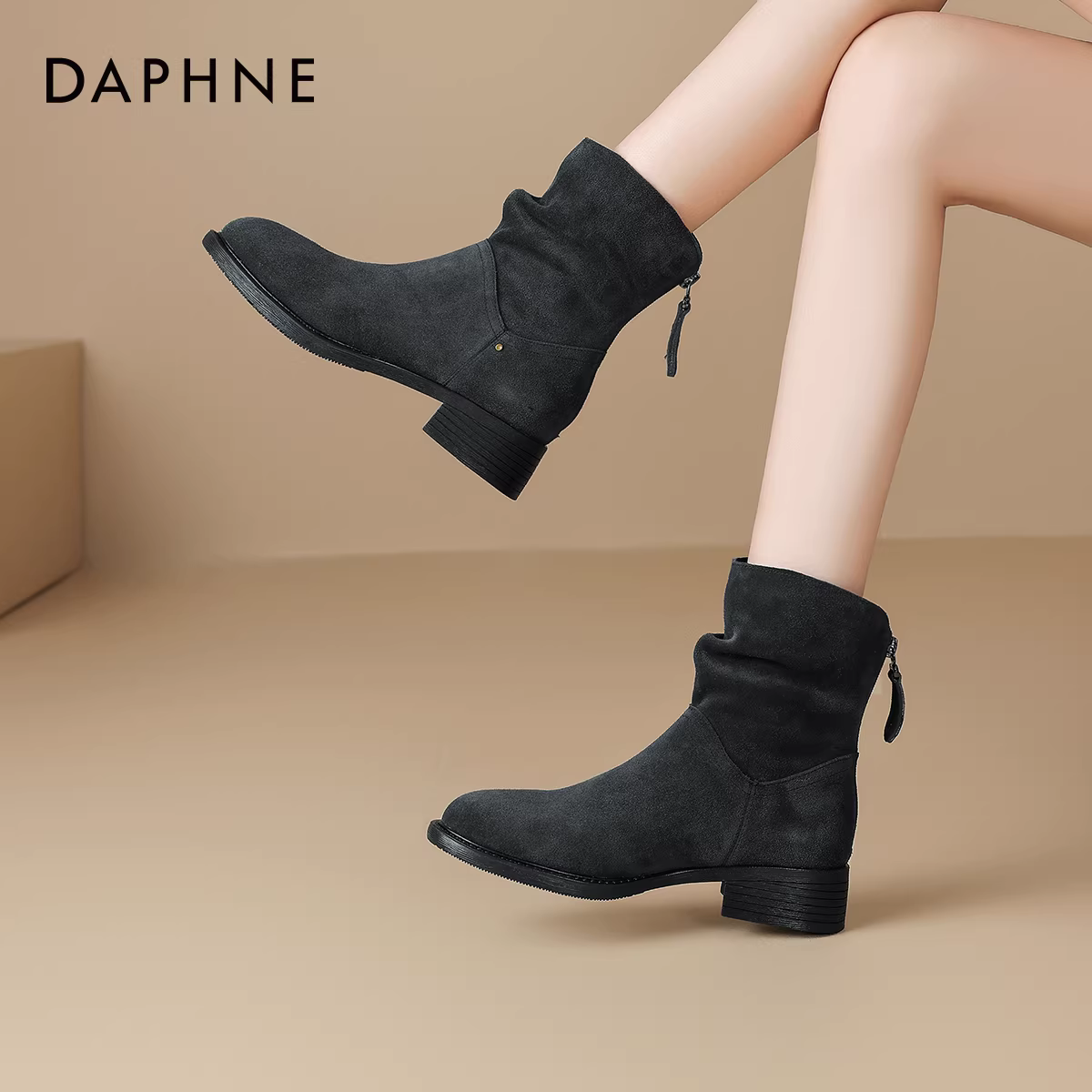 Giày bốt ngắn Daphne Meilade dành cho nữ, kiểu mới xuân thu 2025, bốt đơn, bốt cao gót thấp, bốt ôm dáng, bốt Martin.