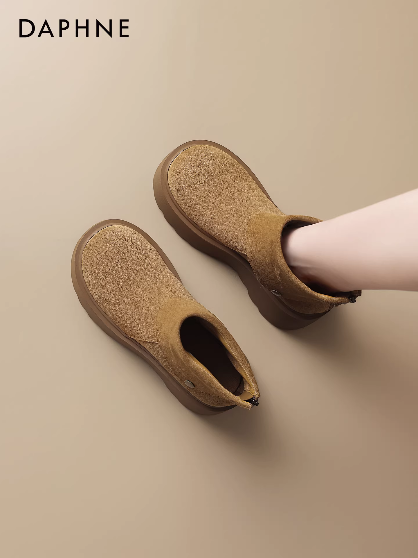 Giày bốt cổ ngắn đế dày Birkenstock của Daphne có gót tăng chiều cao 2025 Giày bốt nữ cổ điển mùa thu đông mới của phụ nữ Giày bốt da