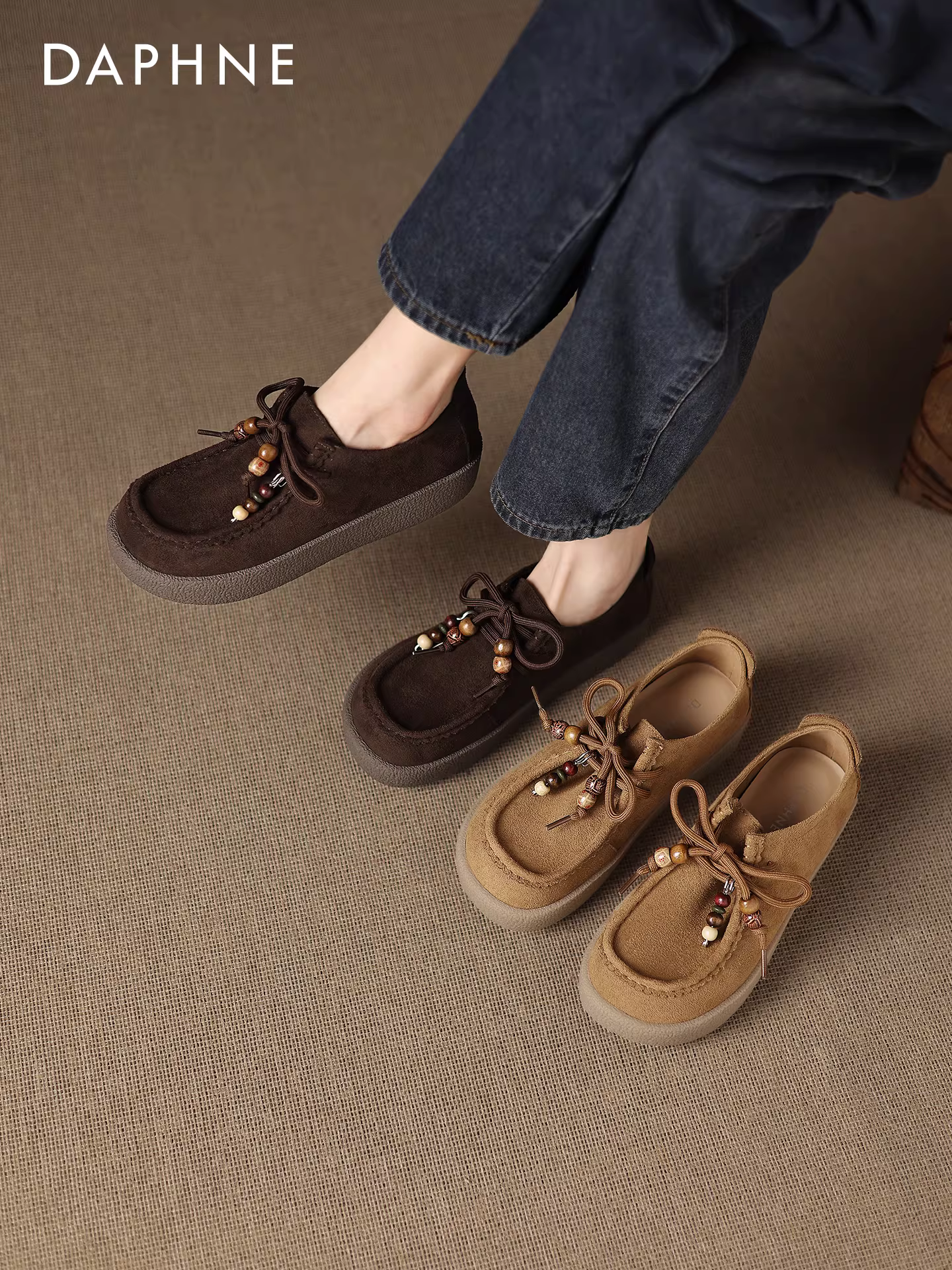 Giày nữ Daphne đế dày buộc dây cổ sâu kiểu Birkenstock 2025 mới chất liệu da mềm kangaroo