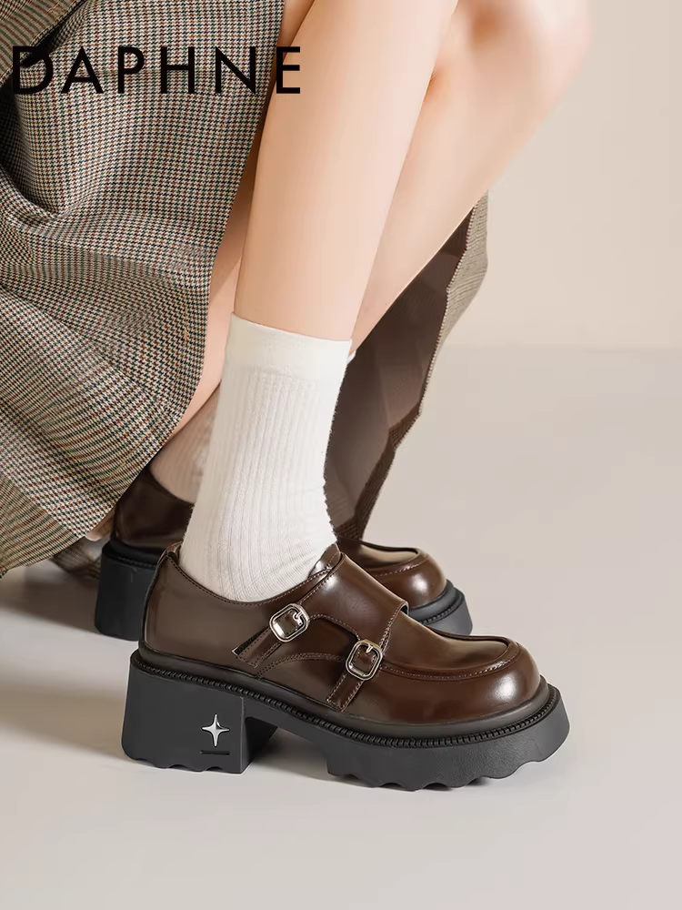 Giày lười đế dày Daphne dành cho nữ 2025, kiểu dáng mới mùa thu, đa năng, phong cách Anh, giày da nhỏ, giày Mary Jane nữ, giày đơn.