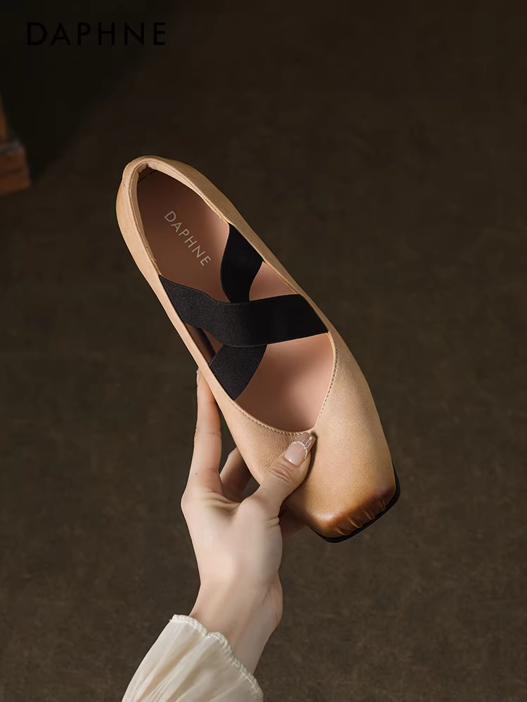 Giày Mary Jane gót vuông Daphne kiểu dáng mới mùa thu 2025 dành cho nữ, mũi vuông kiểu Trung Quốc, giày ba lê đế thấp