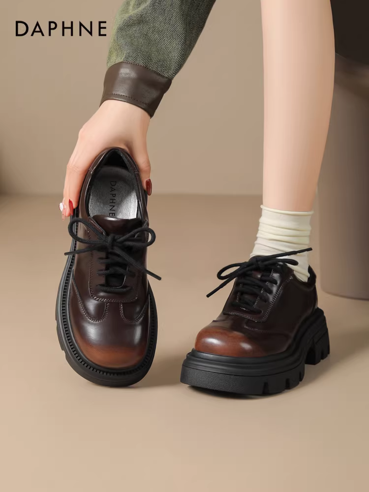Giày lười Daphne dành cho nữ, giày da đế dày tăng chiều cao mới mùa thu 2025, giày đơn phong cách Anh, giày derby mùa thu.