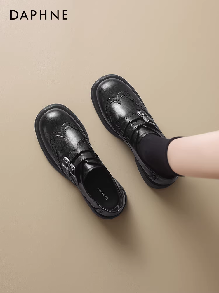 Giày Loafer đế dày Daphne dành cho nữ 2025, giày Oxford kiểu Anh, giày da nhỏ, gót dày, giày Brogue, giày đơn
