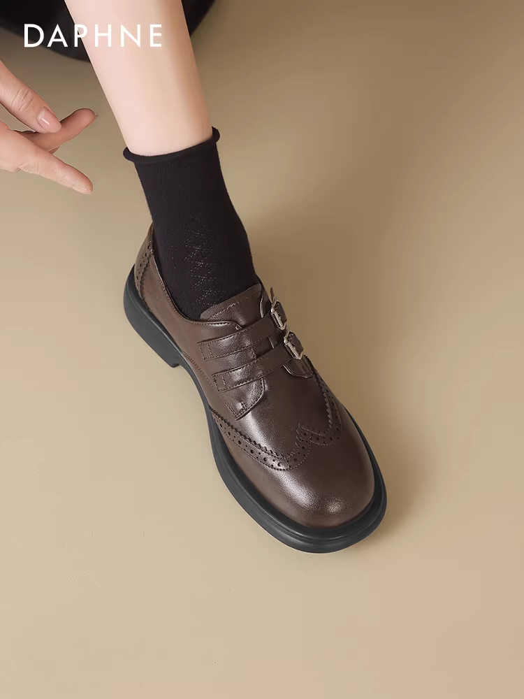 Giày Loafer đế dày Daphne dành cho nữ 2025, giày Oxford kiểu Anh, giày da nhỏ, gót dày, giày Brogue, giày đơn