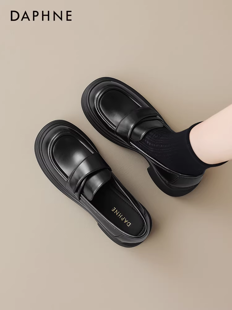 Giày Loafer Daphne màu nâu kiểu Anh mới 2025, giày da nhỏ kiểu JK, đế dày, giày nữ mùa thu, gót dày, giày đơn.