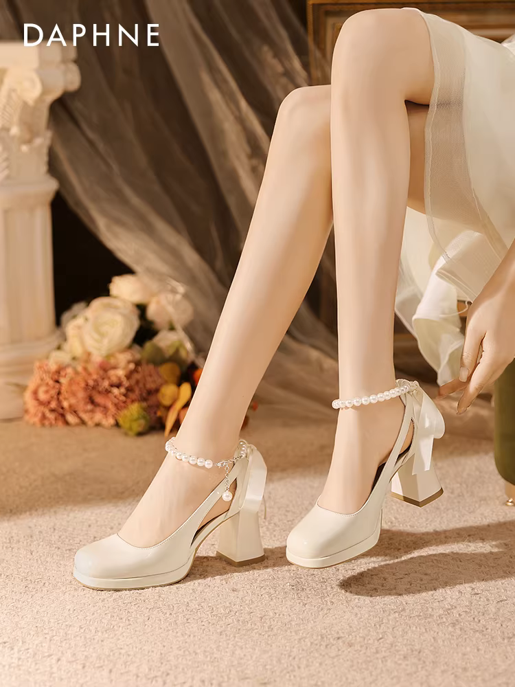 Giày cao gót Daphne Mary Jane nữ mùa hè 2025, giày đính hôn mới, giày cưới, giày dự tiệc kiểu Pháp, giày đơn.