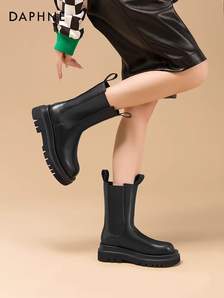 Giày bốt Daphne Martin nữ 2025, bốt mùa đông mới, kiểu dáng ôm sát, đế dày, phong cách Anh, kiểu Chelsea.