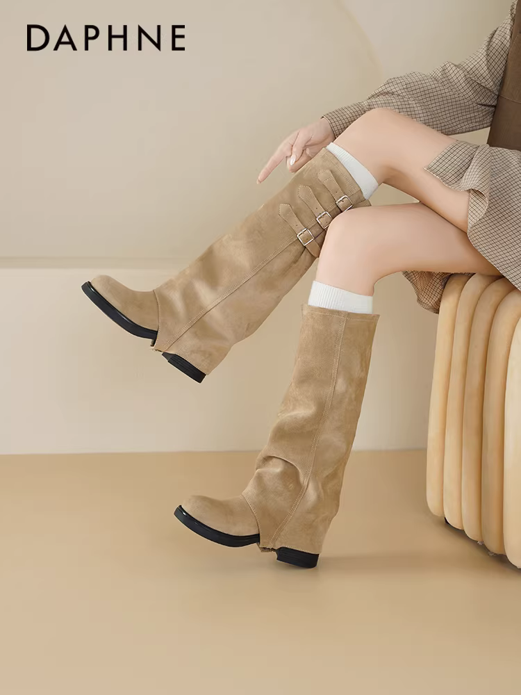 Giày bốt cao cổ Daphne Maillard dành cho nữ 2025, mẫu mới thu đông, kiểu dáng hai chiều, kiểu quần ống rộng, đế dày, kiểu đi xe, kiểu dáng lười.