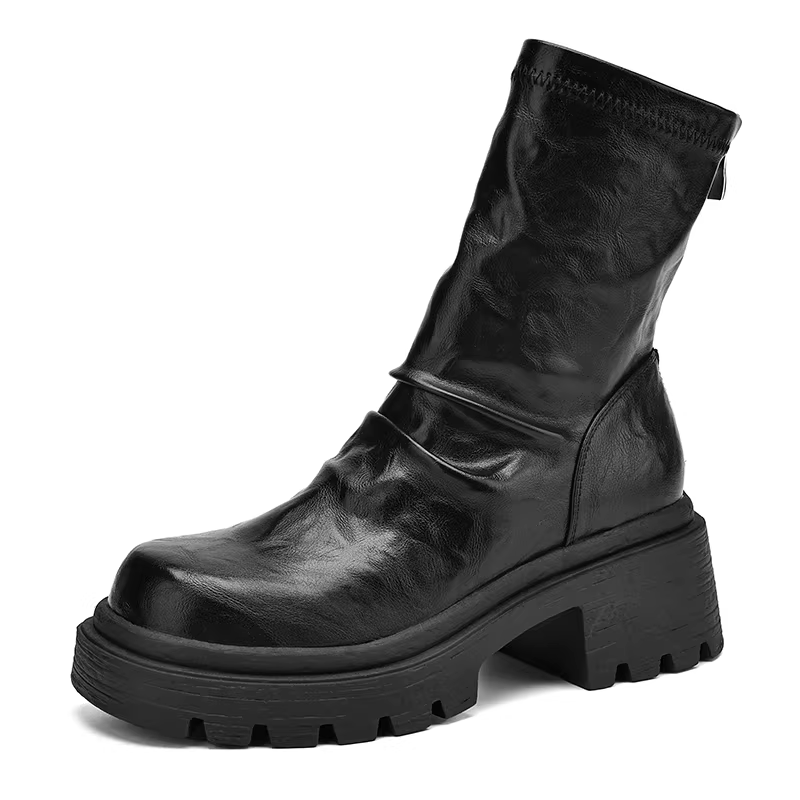 Giày bốt Daphne dành cho nữ 2025, mẫu mới phổ biến, bốt ngắn nữ mùa xuân thu, bốt da cao đến giữa bắp chân, bốt Martin nữ mùa xuân