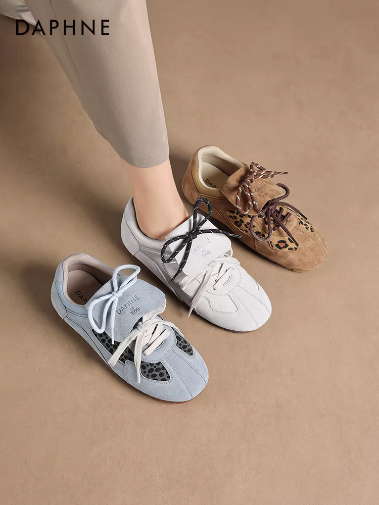 Giày thể thao nữ Daphne họa tiết da báo, kiểu Đức, mùa thu 2025, đa năng, đế mềm, giày lười nữ.