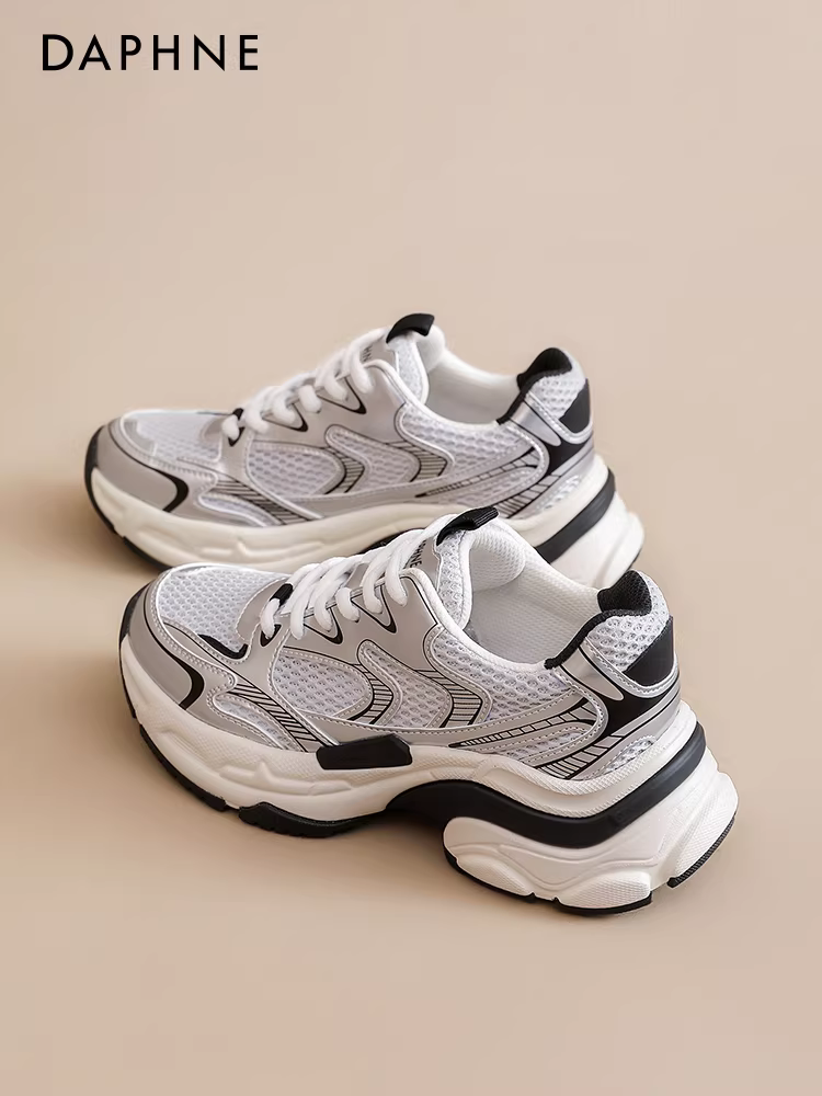 Giày thể thao nữ Daphne Space Silver Dad Shoes mùa Thu/Đông 2025 phong cách Paris cổ điển, giày nữ đế dày tăng chiều cao
