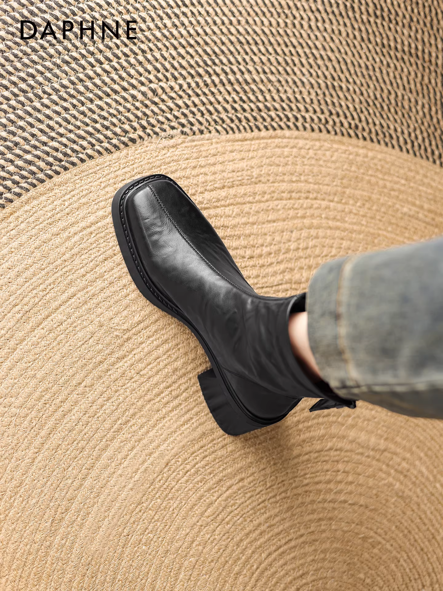 Giày bốt cao gót ngắn Daphne dành cho nữ 2025, mẫu mới thu đông, kiểu Chelsea đen, ôm chân, lót lông, kiểu Martin