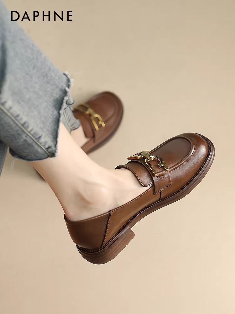 Giày lười Daphne dành cho nữ, giày da nhỏ kiểu Anh mùa hè, giày bệt da mềm mới năm 2025 thích hợp đi làm và phỏng vấn.