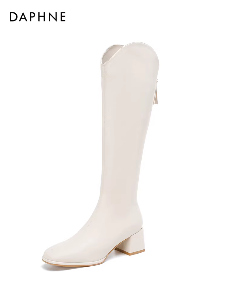 Giày bốt dài Daphne kiểu V dành cho nữ, thời trang thu đông 2025, bốt cưỡi ngựa, bốt nữ cao gót mũi vuông, bốt cao, bốt dài nữ.