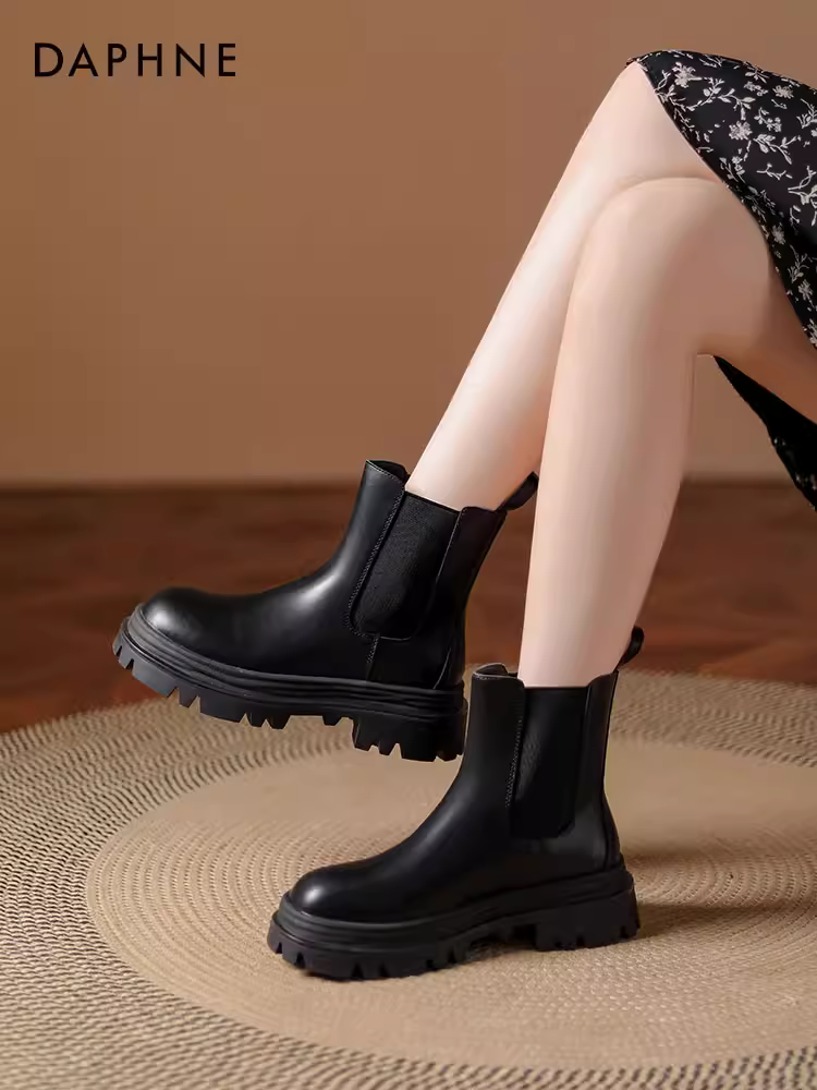Giày bốt Daphne Martin dành cho nữ 2025, mẫu mới thu đông, kiểu Chelsea, đế dày, kiểu ống khói, phong cách Anh, bốt ngắn nữ