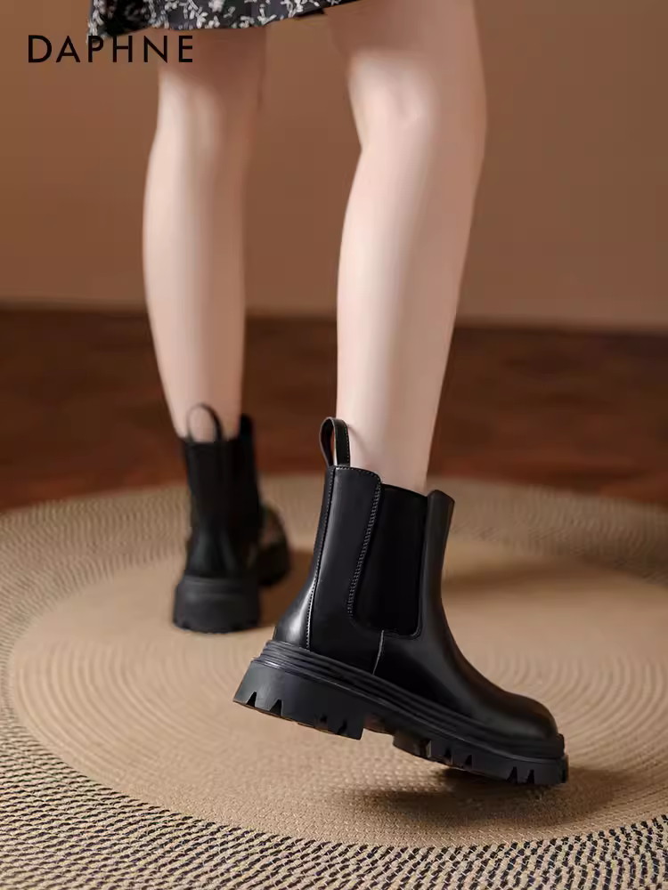 Giày bốt Daphne Martin dành cho nữ 2025, mẫu mới thu đông, kiểu Chelsea, đế dày, kiểu ống khói, phong cách Anh, bốt ngắn nữ