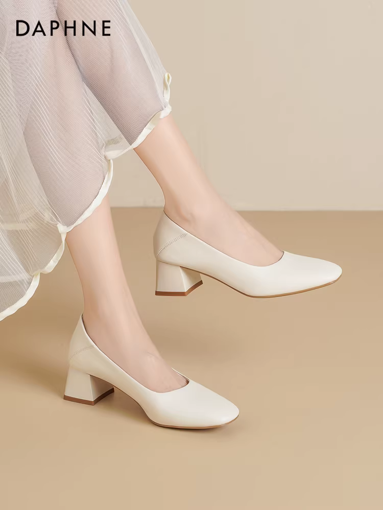 Giày cao gót đế thô Daphne dành cho nữ, kiểu dáng mới phổ biến năm 2025, giày công sở thanh lịch, phối đồ mùa thu, giày bệt kiểu tiên nữ