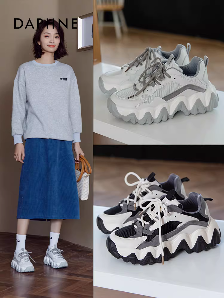 Giày bố đế dày tăng chiều cao Daphne dành cho nữ, giày nữ mới mùa thu 2025, giày panda giúp chân trông nhỏ hơn, giày thể thao nữ.