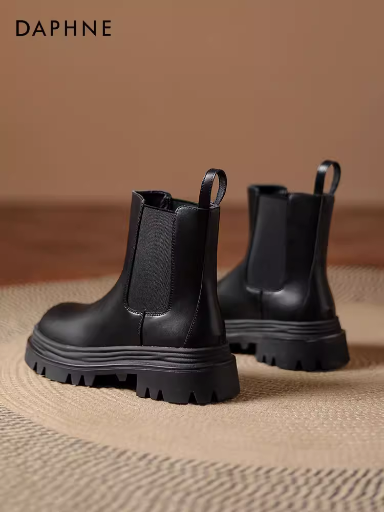 Giày bốt Daphne Martin dành cho nữ 2025, mẫu mới thu đông, kiểu Chelsea, đế dày, kiểu ống khói, phong cách Anh, bốt ngắn nữ